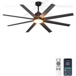 Ceiling Fan with Lights, 65'' Outdoor Ceiling Fan with Remote & APP Control, Dimmable, Black Modern Ceiling Fans for Patio Living Room Garage Shop (65 Inch 8 Blades) Ceiling Fan with Lights, 65'' Outdoor Ceiling Fan with Remote & APP Control, Dimmable, Black Modern Ceiling Fans for Patio Living Room Garage Shop (65 Inch 8 Blades)