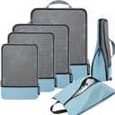 BAGAIL 4 Set/6 Set/8 Set Compression Packing Cubes Travel Accessories Expandable Packing Organizers(Dusty Blue HalfMesh 6 Set) (6-Dusty Blue)