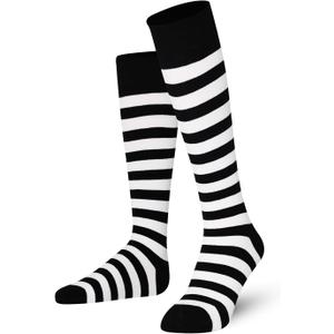 Mysocks Unisex Knee High Stripe Socks (8-11, Stripe White and Black)