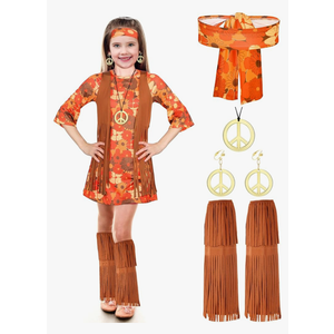 Haysandy Kids Hippie Costume Set 60s 70s Hippie Dress Peace Sign Party Accessories for Carnival Halloween Cosplay Party S