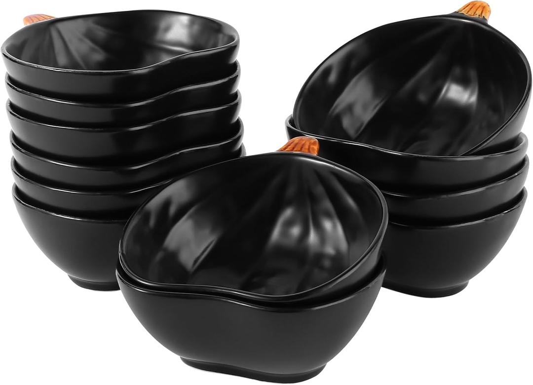 Kolewo4ever 12 Pieces Thanksgiving Bowls Pumpkin Bowl 6 Ounces Ramekins Small Pumpkin Shaped Bowls Dinnerware Decoration for Fall Thanksgiving Serving Dip, Sauce, Condiments,Snack (Black)