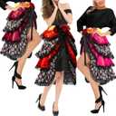 Hercicy 3 Pcs Day of The Dead Costumes Halloween Tie on Bustle Lady Multicolor Day of The Dead Bustle for Women Skull Skeleton Print Flower Bustle Dress for Girls Adult, Red, Rose Red and Brown Red