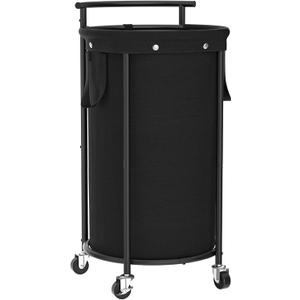 Chrislley 110L Laundry Hamper with Wheels, Rolling Laundry Basket with Removable Bag, Round Iron Laundry Cart with Steel Frame and Handle, Dirty Clothes Hamper Organizer for Dorm, Laundry Room(Black)