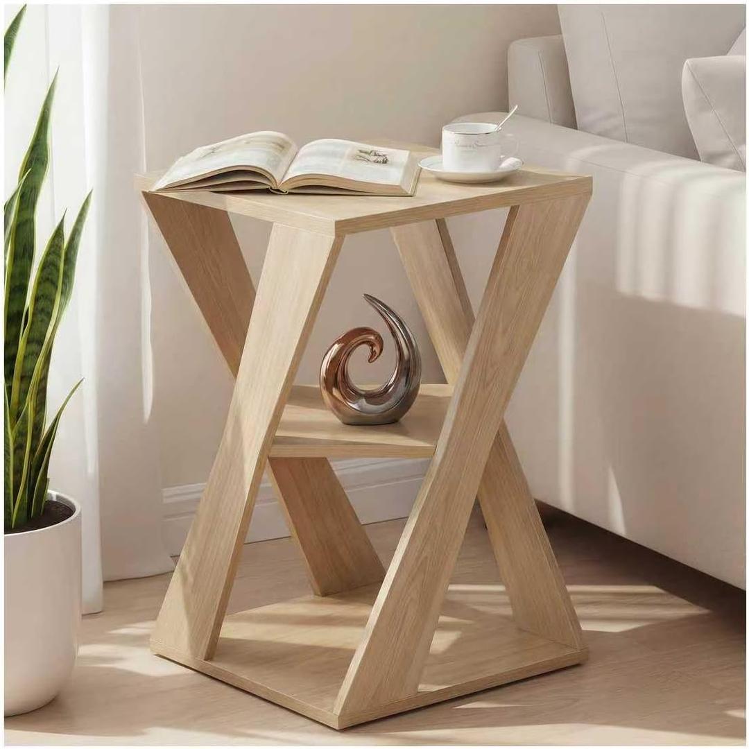 Wooden End Table with 3 Tier Shelves for Living Room, Easy Assembly Modern Side Table, Sturdy Beside Table for Bedroom, Couch, Workspace, Sleek and Simple Nightstand (Light Brown)