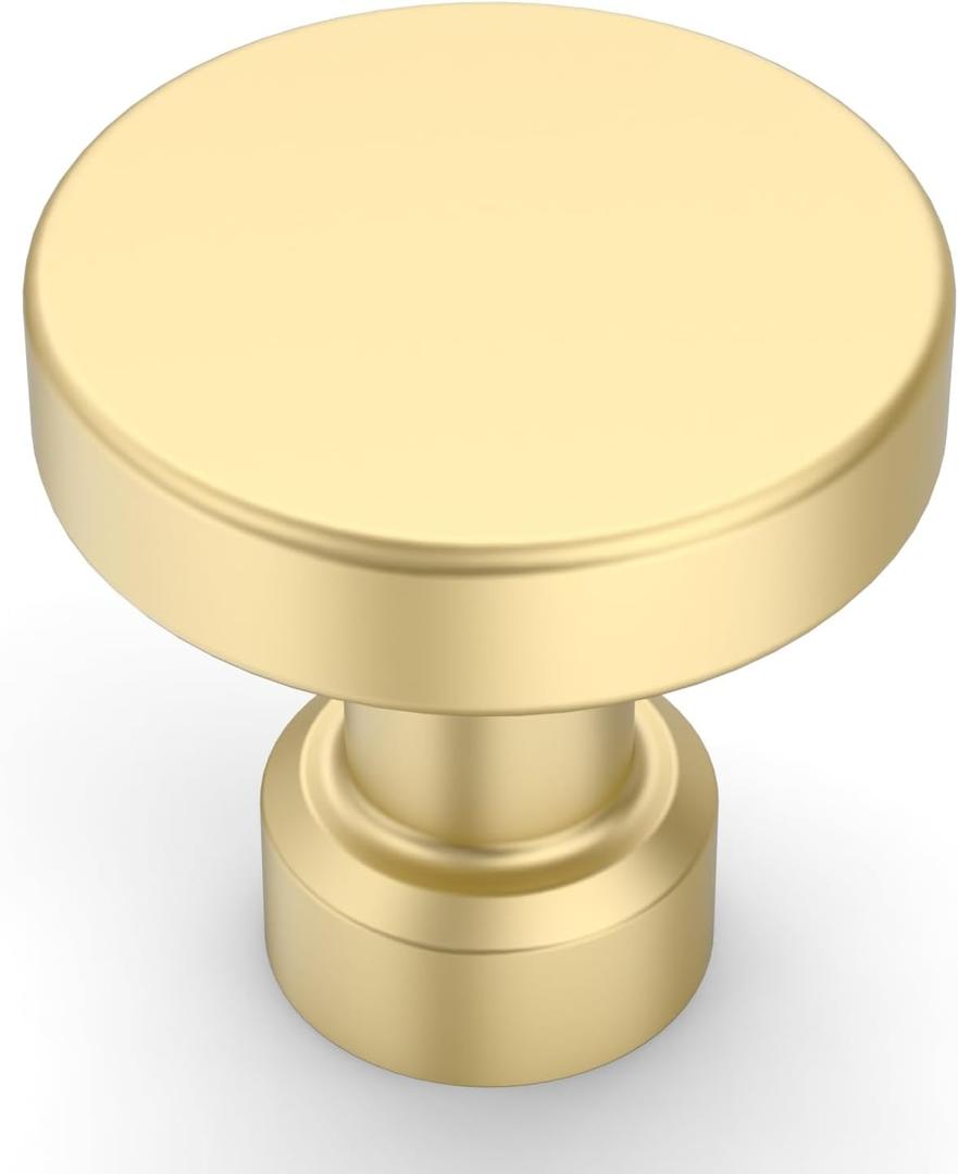 Amerdeco 10 Pack Brushed Gold Kitchen Cabinet Knobs Single Hole Cabinet Pulls Round Gold Drawer Knobs Dresser Knobs and Pulls for Bathroom Cabinets K0012