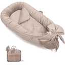 Baby Lounger, Infant Lounger for Newborn,Portable Baby Nest Cover Breathable & Soft, Newborn Essentials (Brown Bow)