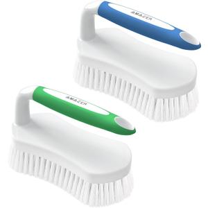 Amazer Scrub Brush for Cleaning Comfort Grip Shower Scrubber Flexible Stiff Bristles with Handle Heavy Duty Cleaner Brush for Tub Sink Carpet Floor - Pack of 2 (Blue+Green)