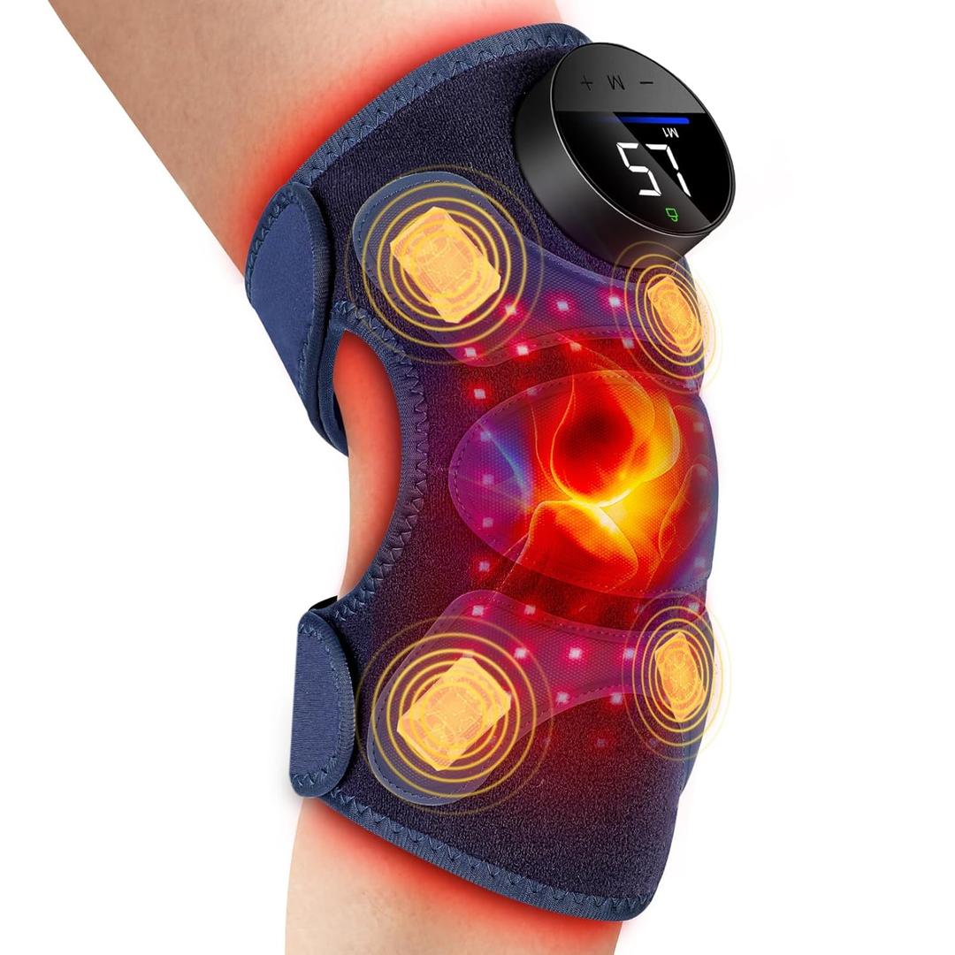 Upgraded 2.0 Red Light Therapy Knee Brace - Knee Massager with 4 Vibration Areas, Cordless Controller, Near Infrared Red Light Therapy Heated Device for Knee Elbow Shoulder