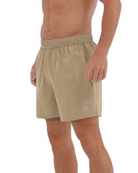 ODODOS Men's Athletic Shorts with Pockets 5" Quick Dry Lightweight Workout Gym Running Shorts, Tan, Small