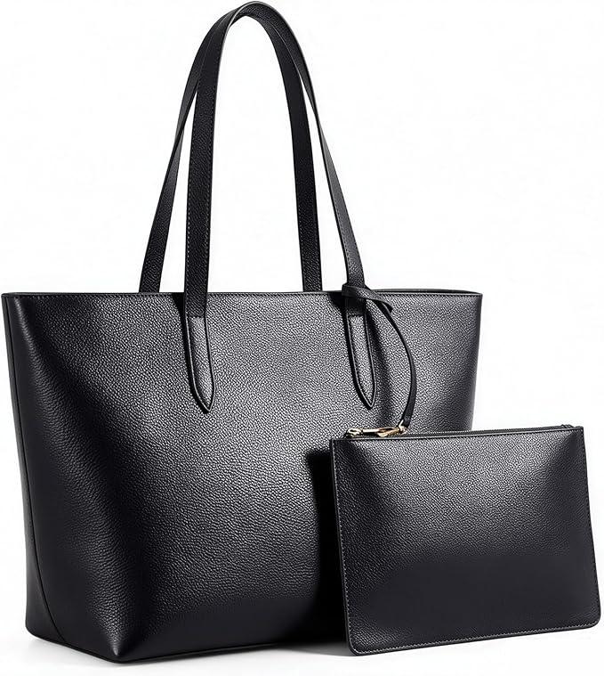 hedexe Genuine Leather Tote Bag for Women: Soft Cowhide Shoulder Handbags for Ladies - Large Satchel Purse for Travel Work(Black)