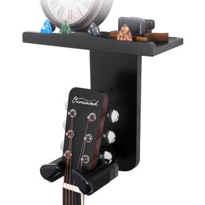Guitar Wall Mount, Auto Lock Guitar Hanger, Black Wood Guitar Wall Hangers Shelf with Pick Holder, Guitar Holder Wall Mount for Acoustic, Electric Guitar, Ukulele, Bass, Mandolin