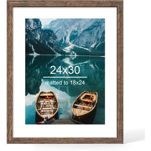 Hongkee 24x30 Picture Frame, Rustic Brown Wood Style, Wall Mounting | Display Posters 18 x 24 with Mat or 24 x 30 without Mat, 1 Pack for Photos, Artwork; Fits Home, Office & Gallery Wall Decor