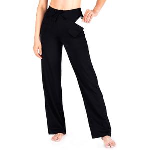 Yogipace Women's Petite/Regular/Tall Wide Leg Yoga Pants with Pockets Lightweight Drawstring Relaxed Fit Lounge Sweatpants (Large/31" Inseam, Ycw1013(2 Front Pockets)-black)