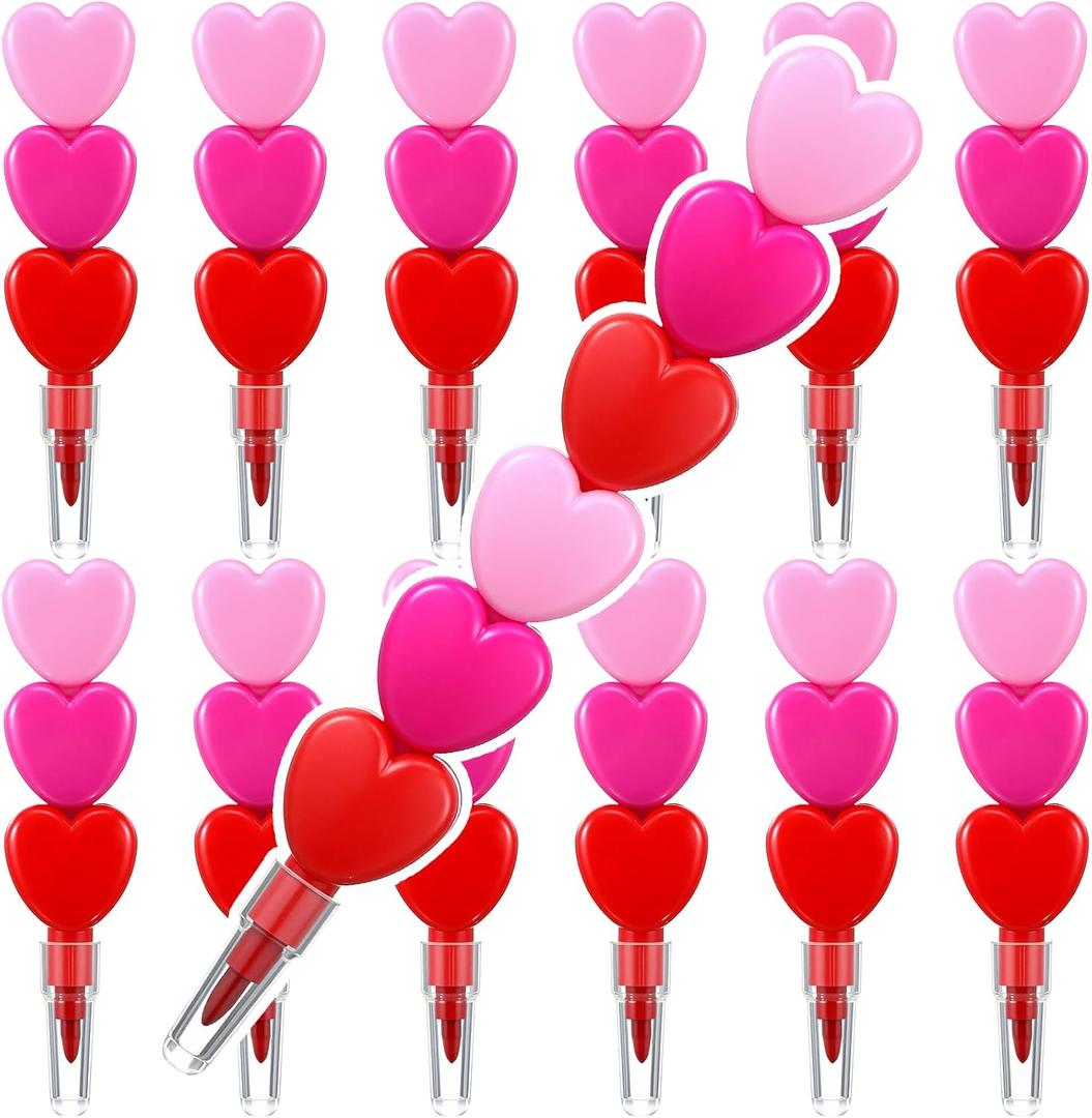 36 Pcs Valentines Day Crayons Heart Stacking Crayon 3 Colors Lovely Shaped Stacking Party Favors for Valentines Day, Family Party Gifts