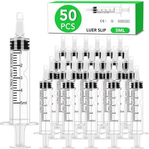 50 PCS 5ml Syringe with Cap for Liquid, Oral Syringe without Needle for Medicine Dropper, Colostrum Collect, Liquid Measuring, Individually Sealed, Luer Slip