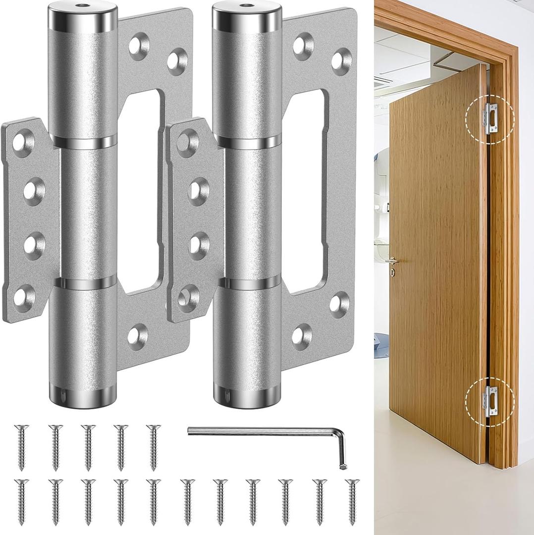5" Self Closing Door Hinges, Non Mortise Door Hinge, Soft Close Door Hinges with Silent Hydraulic Buffering for Interior, Laundry Rooms, Bedrooms Door (2PCS, Silver)