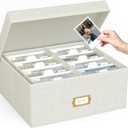Decorative Photo Storage Box - Linen Photo Box Organizer with Dividers, Fits Holds Up to 1700 Pictures and 4x6 Photos, Memory Keepsake Organizer for Photos, Scrapbook Supplies, Cards, Stamps (Beige)