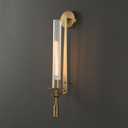 Brass Wall Light Fixture Set of 2, Post-Modern Long Glass Tube Wall Sconce Lighting Fluted Cylinder 1 Head Gold Wall Mount Lamp Glass Ribbed Bathroom Sconce - 28"