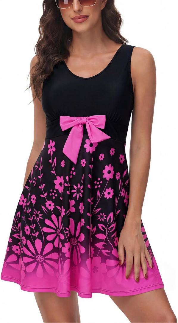 Kate Kasin Women's Two Piece Swimsuits Tummy Control Back Cross Flowy Swimdress Bathing Suits with Boyshorts Swimwear XL