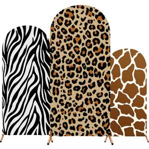 Tingjoo Set of 3 Wild Animal Arch Backdrop Cover, 4ft, 5ft, 6ft Jungle Safari Theme Birthday Party Decoration, Spandex Fitted Arch Stand Covers for Wild Jungle Birthday Party(Khaki, Wild Animal)