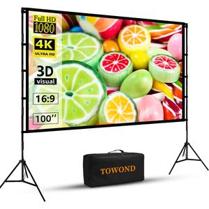 TOWOND Projector Screen with Stand, 100 inch Outdoor Projector Screen Portable Indoor Projection Screen 16:9 4K Rear Front Movie Screen with Carry Bag for Home Backyard Theater TOWOND Projector Screen with Stand, 100 inch Outdoor Projector Screen Portable Indoor Projection Screen 16:9 4K Rear Front Movie Screen with Carry Bag for Home Backyard Theater