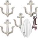 XINGYAN Vintage Rustic Cast Iron Nautical Sea Anchor Design Wall Hooks,Home Coat Rack,Decorative Wall Mounted Antique Shabby Chic Metal Bathroom Towel,Coat Hooks,Hanger,Screws Inside (Beige[4pcs])