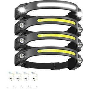 AlpsWolf LED Headlamp Rechargeable, 2 XPE LED and COB LED Head Lamp, Sensor Mode, 260 Wide Beam, IPX4 Waterproof, Rechargeable Headlight for Camping Accessories (4 Pack)