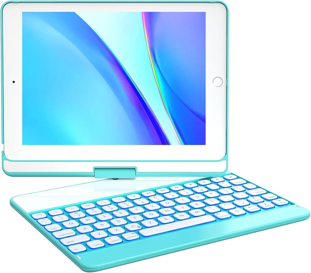 Earto Keyboard Case for iPad 6th Generation, iPad 5th Generation Keyboard, iPad Air 2Air 1, Pro 9.7 inch, 7 Color Backlit 360 Roatate Wireless Keyboard Case, ICE Green