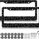 Black Leopard Print License Plate Frames - 2 Pack Animal Cheetah Print License Plate Holder Covers, Aluminum Metal Rust-Proof Waterproof Car Tag Frame with Screws Fasteners Caps