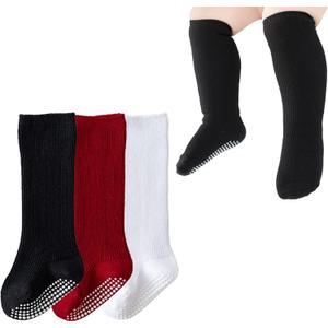 Baby Knee High Socks with Grips, Soft Cotton Ribbed Over the Calf Anti-Slip Long Socks for Newborn Infants & Toddlers