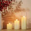 Shihanee Set of 12 Pillar Candles and Glass Cylinder Vases Clear Cylinder CandleHolders for Slim Pillar Candles Wedding Centerpieces(3.4''x 4.7'', 7'', 9.8'',Ivory White)