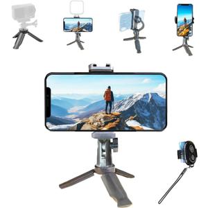 2 x Phone Stand Tripod with Wireless Remote - Lightweight Adjustable Phone Holder for iPhone Samsung, Desk Bed Tabletop Mini Tripod(Mini)