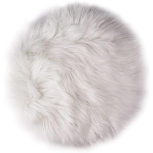 12 Inches Mini Round Faux Fur Sheepskin Rugs, Fluffy Living Room Carpet Mini Small Size Fit for Photographing Background of JewelleryWhite