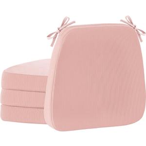 Nobildonna 2'' Thick High-Density Foam Indoor Chair Cushions | Dining Chair Pads with Ties, Removable Washable Cover, Dining Chair Cushions 17"x16", Pink 4 Pack