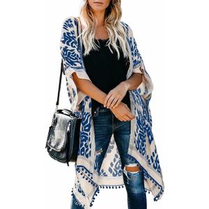 Breezy Lane Kimonos for Women Swimsuit Coverups Beach Cover Up Swimwear Cardigan Summer (Navy Print)