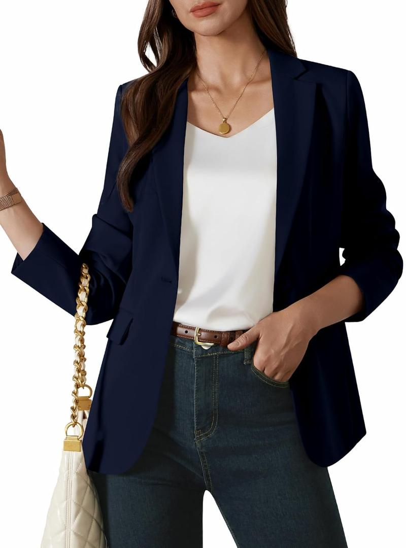 Womens One Button Blazer Casual Open Front Long Sleeve Suit Jackets Business Work Office Blazers (S)