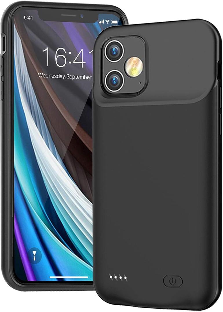 Battery Case for iPhone 12 Mini, Full Encircle 6000mAh Ultra-Slim Rechargeable Portable Charging Cover Extended Battery Pack Compatible with iPhone 12 Mini (5.4 inch) Charger Case with Carplay-Black