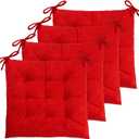 ELFJOY Set of 4 Square Chair Pads Indoor Seat Cushions Pillows with Ties Thick Soft Seat Cushion for Kitchen Dining Office Chair (18", Red)