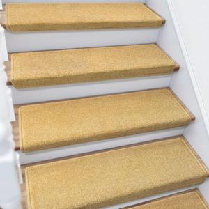 Stair Treads Non Slip, Bullnose Carpet Stair Treads for Wooden Steps Indoor, Stair Carpet, Soft Stair Rugs for Pets, Edging Stair Protectors, Washable, 29.5"x9.5"x1.5" 2pcs, Beige (2 Pieces, Beige Yellow)