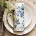 Frienda 12 Pcs Blue Floral Cocktail Coaster 6'' x 6" Something Blue and White Reusable Fabric Coaster Washable Square Dinner Towel for Bridal Shower Bachelorette Party Decoration