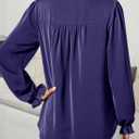 Dokotoo Womens Tops Casual Pleated V Neck Puff Long Sleeve T Shirts Loose Tunic Business Blouse (XX-Large, Blue)