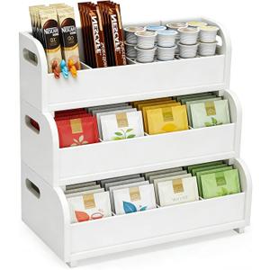 3 Layer Stackable Tea Bags Organizer,Bamboo Tea Organizer Display Rack,Large Capacity Tea Storage Box to Pantry,for Pantry Kitchen Office Coffee Station Restaurants Bars (white)