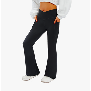 Women's Flare Yoga Pants with Pockets-V Crossover High Waisted Bootcut Yoga Leggings-Flare Workout Gym Leggings Size M