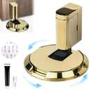 Magnetic Door Stopper Windproof,Upgrade Punch-Free Mechanical Silent Floor Door Stop,Heavy Duty Door Stop for Bottom of Door,Magnetic Door Catch Holder to Keep Door Open,3M Adhesive & Screws (Gold)