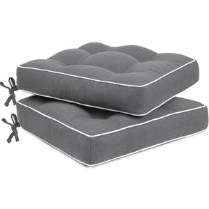 Favoyard Patio Cushions 19 x 19 Inch Indoor & Outdoor Chair Cushions Water-Resistant Seat Cushion for Patio Furniture 3-Year Color Fastness Square Tufted Couch Chair Pads with Ties, 2 Pack, Dark Gray