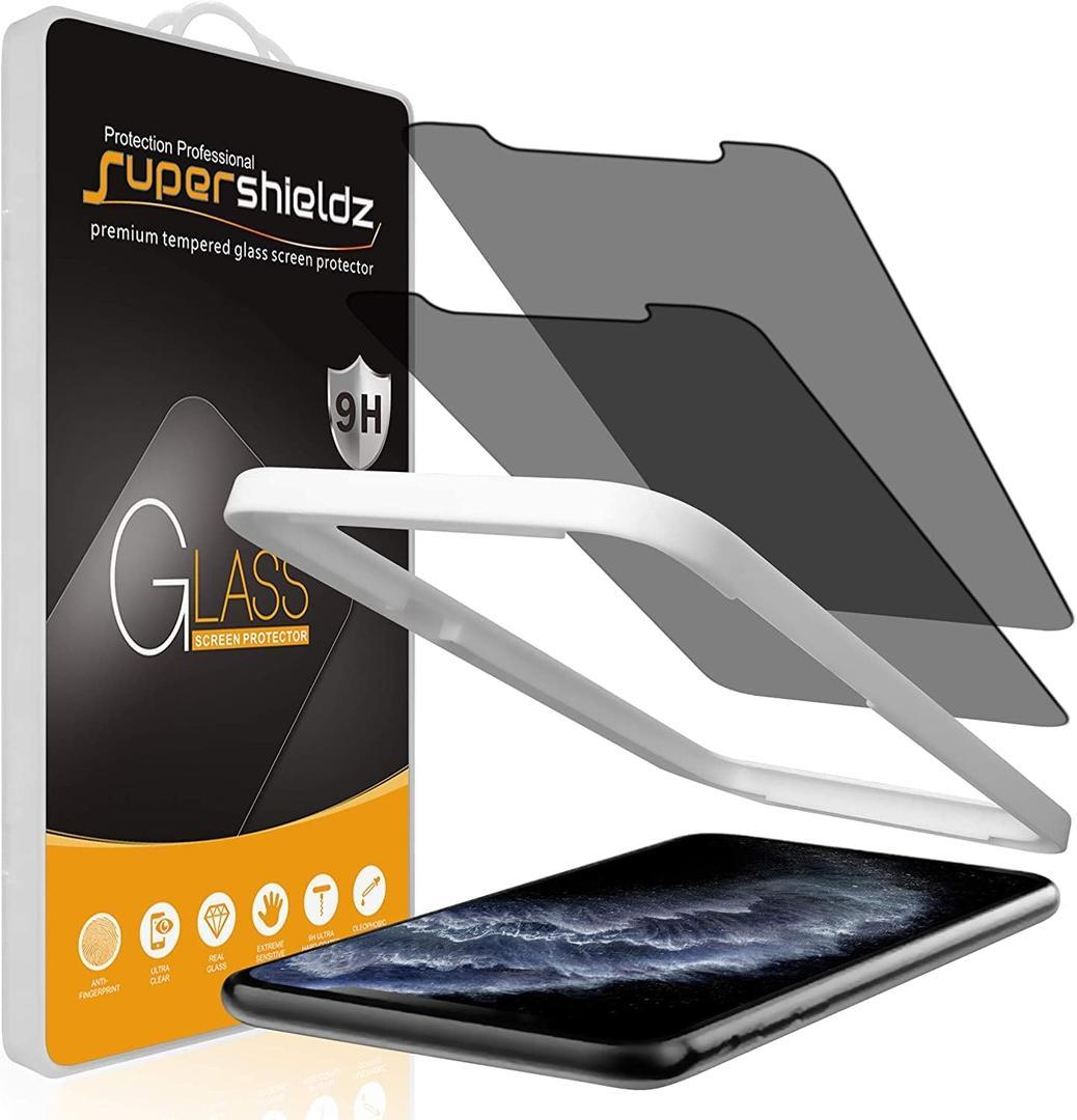 Supershieldz (2 Pack) Designed for Apple iPhone 11 Pro, iPhone XS and iPhone X (5.8 inch) (Privacy) Anti Spy Tempered Glass Screen Protector with (Easy Installation Tray) Anti Scratch, Bubble Free