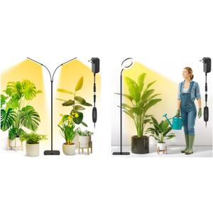 MistyJungle Grow Light for Indoor Plants, Full Spectrum Dual Heads Grow Light with Adjustable Gooseneck, 3/9/ 12H Auto Timer, 10Level Dimmable Floor Lamp for Large Plants, Seedlings & Winter Growing