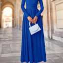 PRETTYGARDEN Women's 2025 Fashion Trendy Fall Long Sleeve Dresses Ruched Flowy Elegant Modest Boho Casual Beach Maxi Dress (Blue, XL)