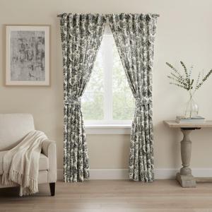 Waverly Charmed Life Classic French Country Rod Pocket Back Tabs Curtains for Windows in Bedroom, Kitchen, or Living Room, Single Panel, 52" x 63", Onyx