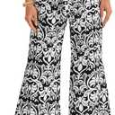 Yousify Women's Wide Leg Boho Pants High Waisted Printed Palazzo Pants Casual Flowy Tie Knot Vacation Trousers with Pockets, Medium